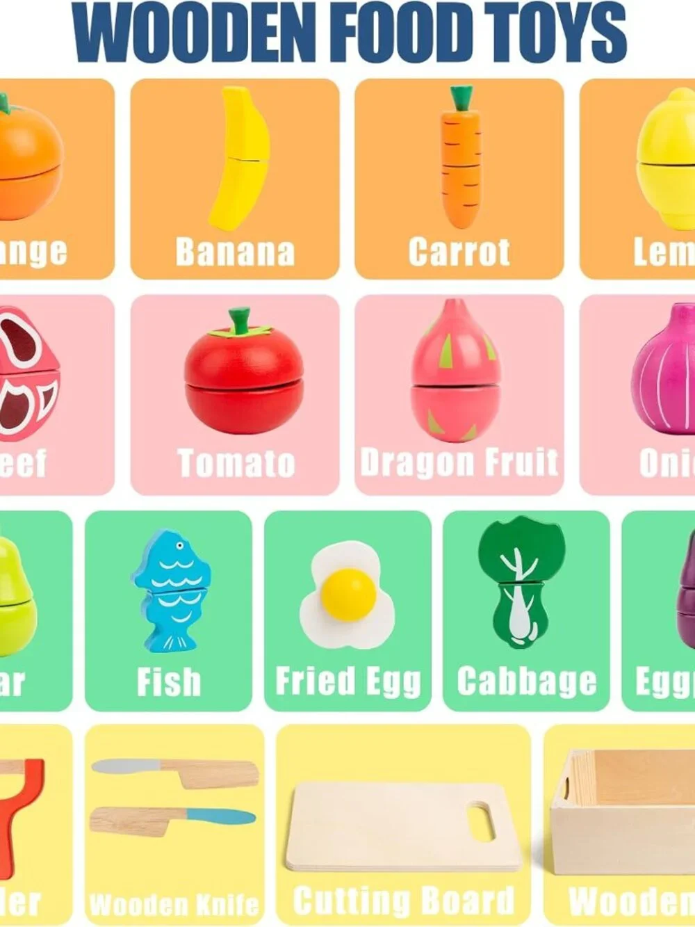Wooden Cutting Fruits Veggies Toy, Montessori Toddler Pretend Play Set(1 Pack)